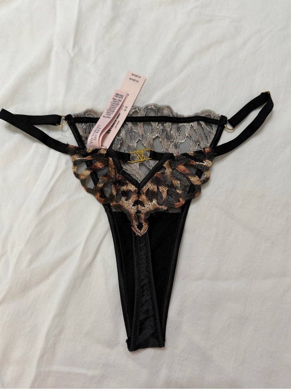 Victoria's Secret Black Thong with Leopard Lace Accents